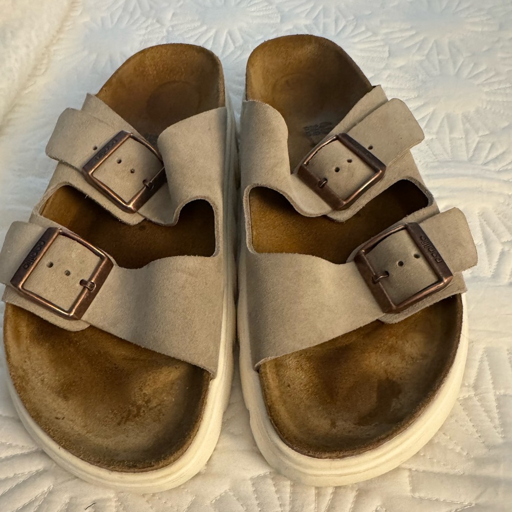 Birkenstock Sandals with Buckles - Papillio by Birkenstock Gray/tan and White